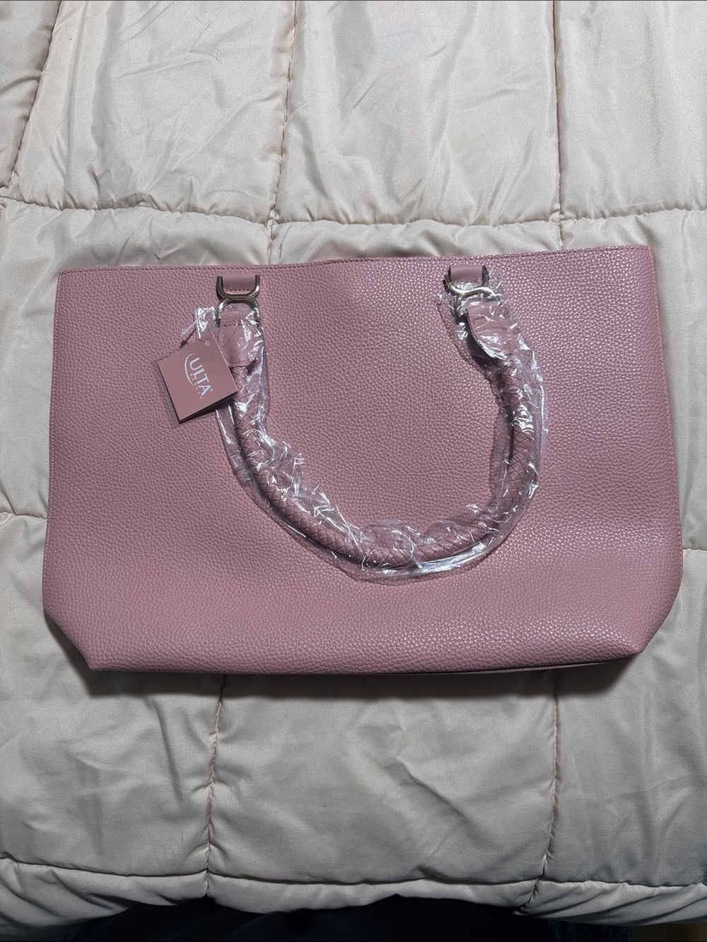Ulta Beauty Blush Pink Pebbled Tote with Dual Handles